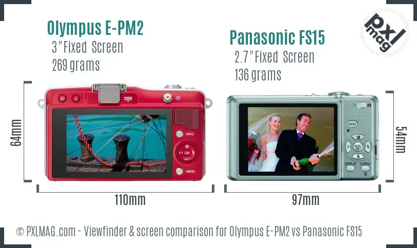 Olympus E-PM2 vs Panasonic FS15 Screen and Viewfinder comparison