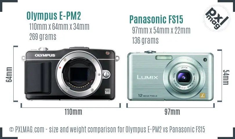 Olympus E-PM2 vs Panasonic FS15 size comparison