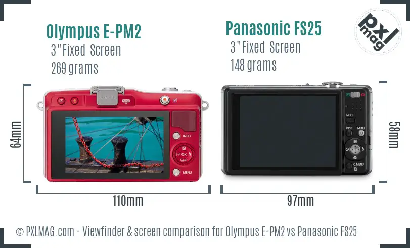 Olympus E-PM2 vs Panasonic FS25 Screen and Viewfinder comparison