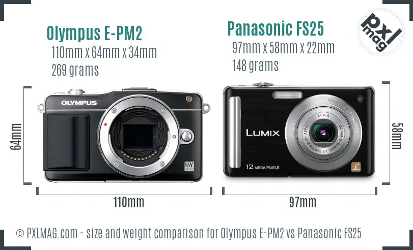 Olympus E-PM2 vs Panasonic FS25 size comparison