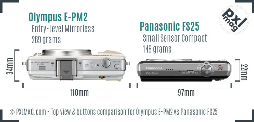 Olympus E-PM2 vs Panasonic FS25 top view buttons comparison