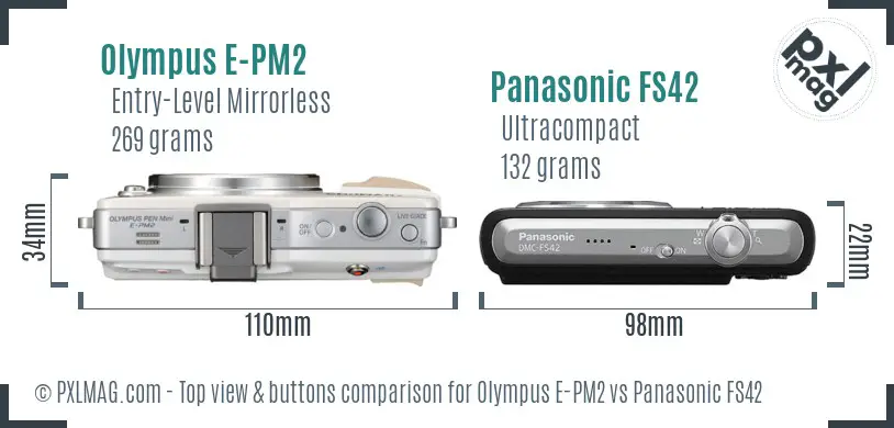 Olympus E-PM2 vs Panasonic FS42 top view buttons comparison