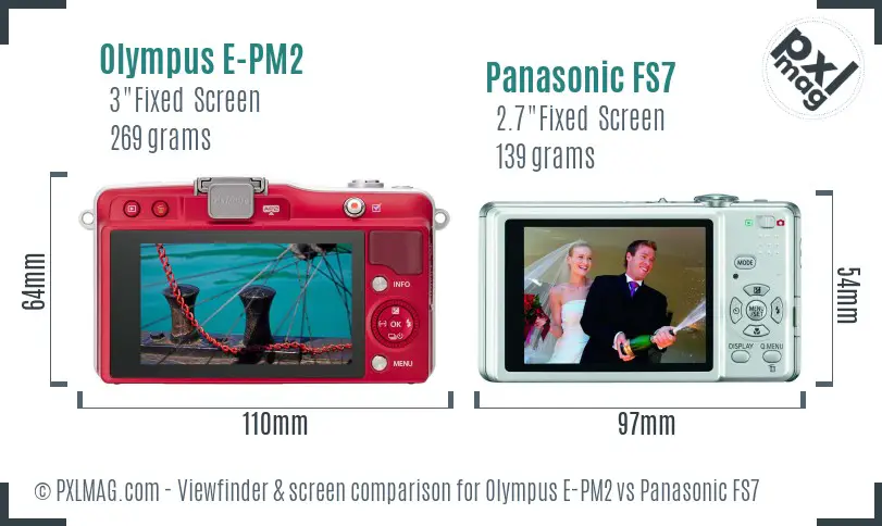 Olympus E-PM2 vs Panasonic FS7 Screen and Viewfinder comparison