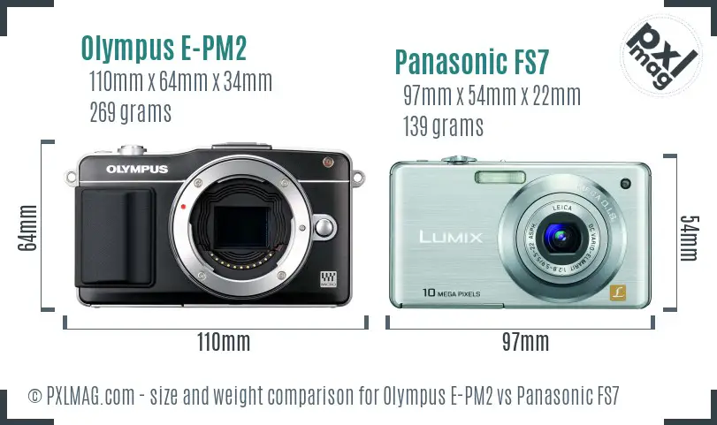 Olympus E-PM2 vs Panasonic FS7 size comparison