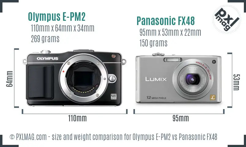 Olympus E-PM2 vs Panasonic FX48 size comparison