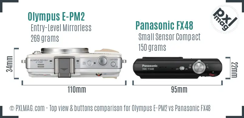 Olympus E-PM2 vs Panasonic FX48 top view buttons comparison