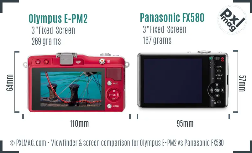 Olympus E-PM2 vs Panasonic FX580 Screen and Viewfinder comparison
