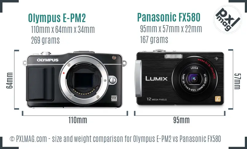 Olympus E-PM2 vs Panasonic FX580 size comparison