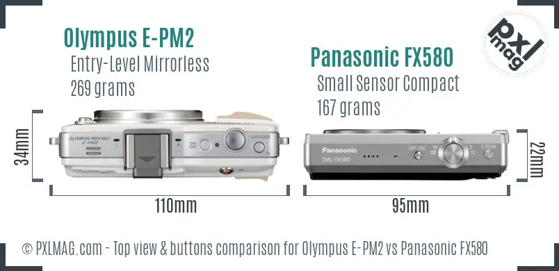 Olympus E-PM2 vs Panasonic FX580 top view buttons comparison
