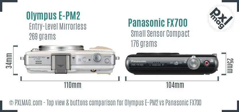 Olympus E-PM2 vs Panasonic FX700 top view buttons comparison