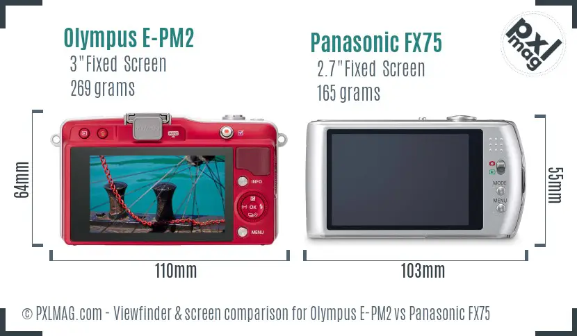 Olympus E-PM2 vs Panasonic FX75 Screen and Viewfinder comparison