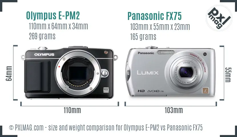Olympus E-PM2 vs Panasonic FX75 size comparison