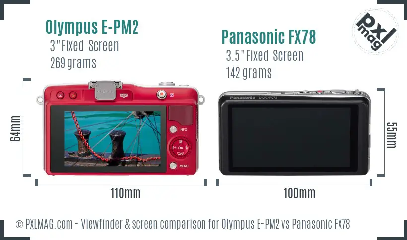 Olympus E-PM2 vs Panasonic FX78 Screen and Viewfinder comparison