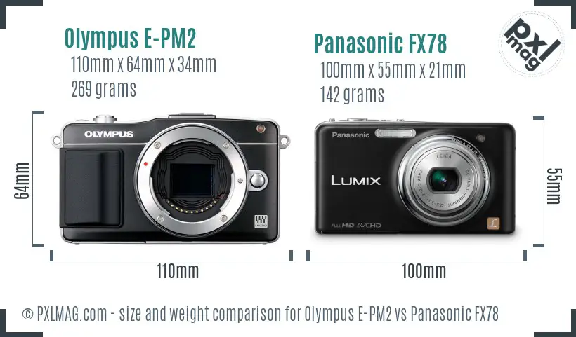 Olympus E-PM2 vs Panasonic FX78 size comparison