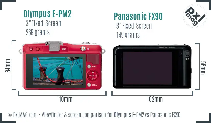 Olympus E-PM2 vs Panasonic FX90 Screen and Viewfinder comparison
