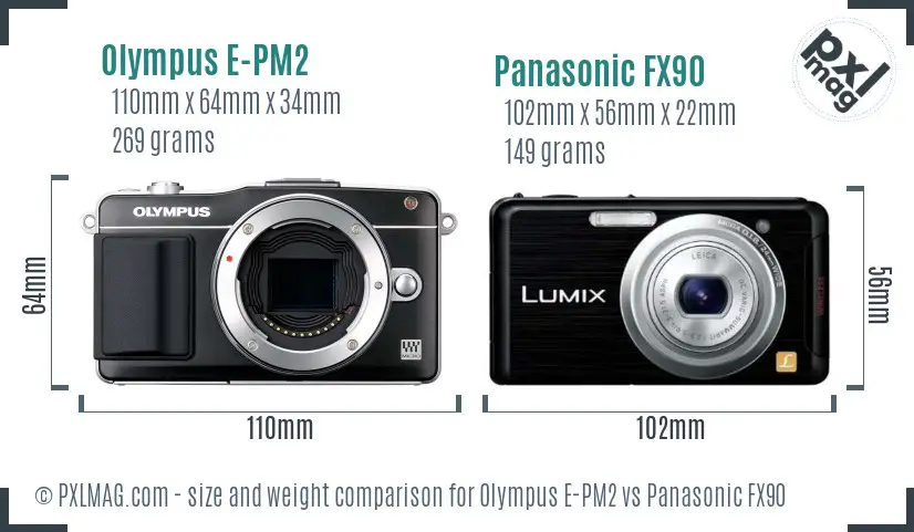 Olympus E-PM2 vs Panasonic FX90 size comparison