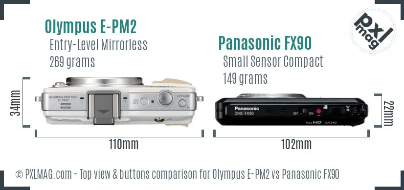Olympus E-PM2 vs Panasonic FX90 top view buttons comparison