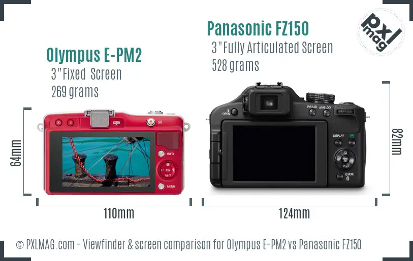 Olympus E-PM2 vs Panasonic FZ150 Screen and Viewfinder comparison