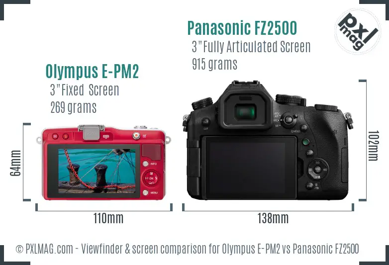 Olympus E-PM2 vs Panasonic FZ2500 Screen and Viewfinder comparison