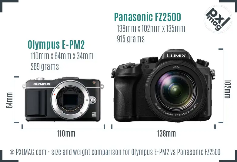 Olympus E-PM2 vs Panasonic FZ2500 size comparison