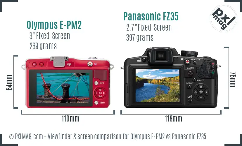 Olympus E-PM2 vs Panasonic FZ35 Screen and Viewfinder comparison