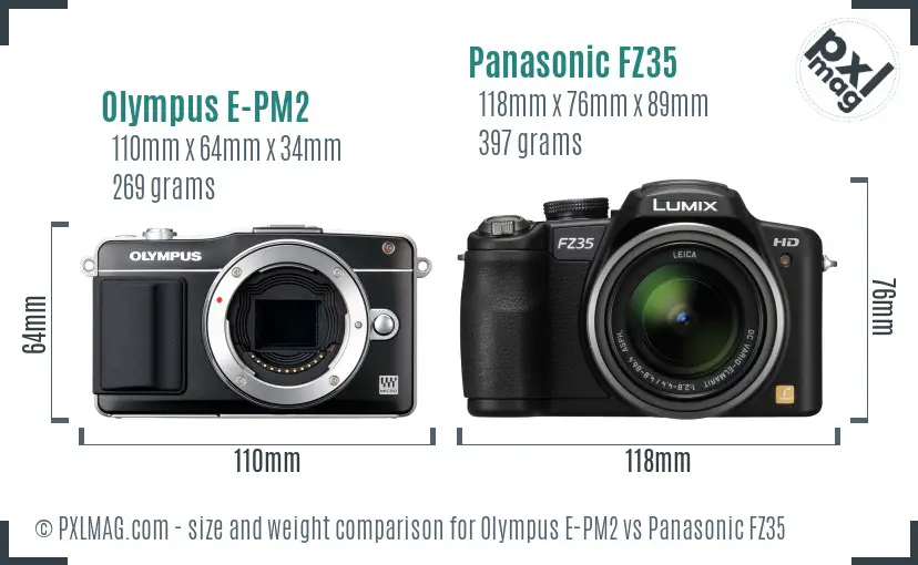 Olympus E-PM2 vs Panasonic FZ35 size comparison