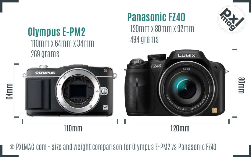 Olympus E-PM2 vs Panasonic FZ40 size comparison