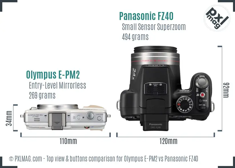 Olympus E-PM2 vs Panasonic FZ40 top view buttons comparison