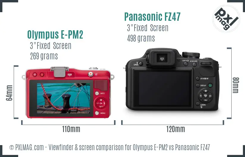 Olympus E-PM2 vs Panasonic FZ47 Screen and Viewfinder comparison