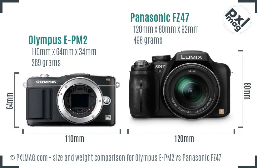 Olympus E-PM2 vs Panasonic FZ47 size comparison