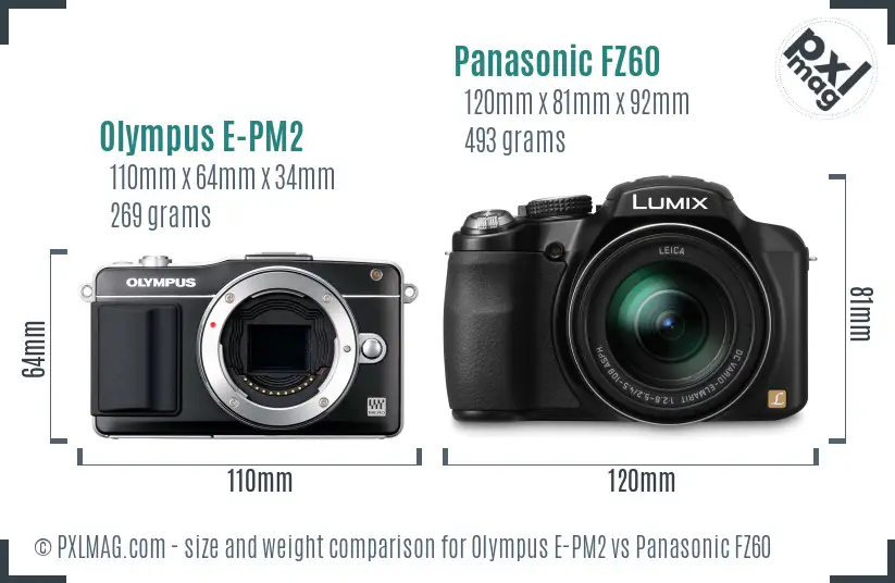 Olympus E-PM2 vs Panasonic FZ60 size comparison