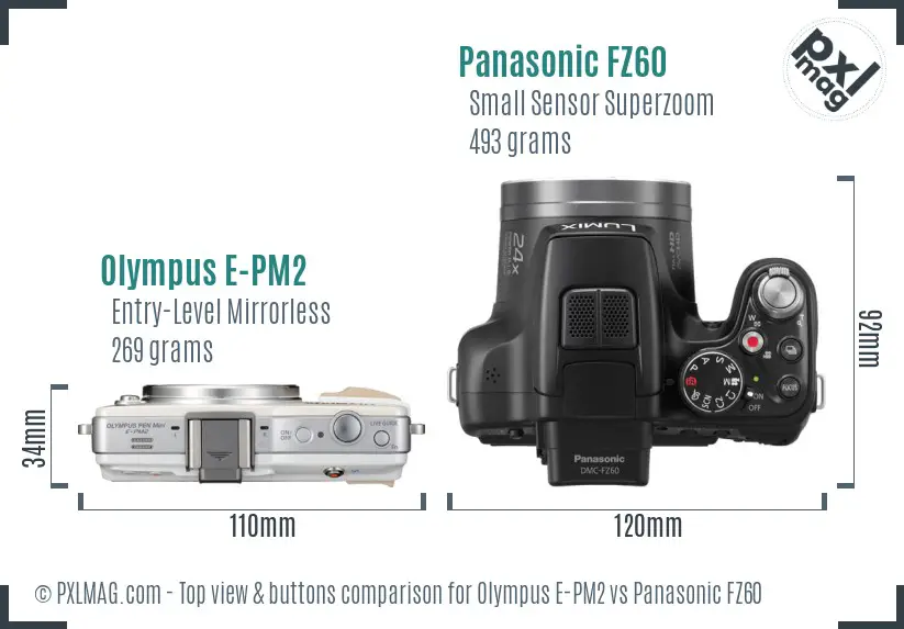 Olympus E-PM2 vs Panasonic FZ60 top view buttons comparison