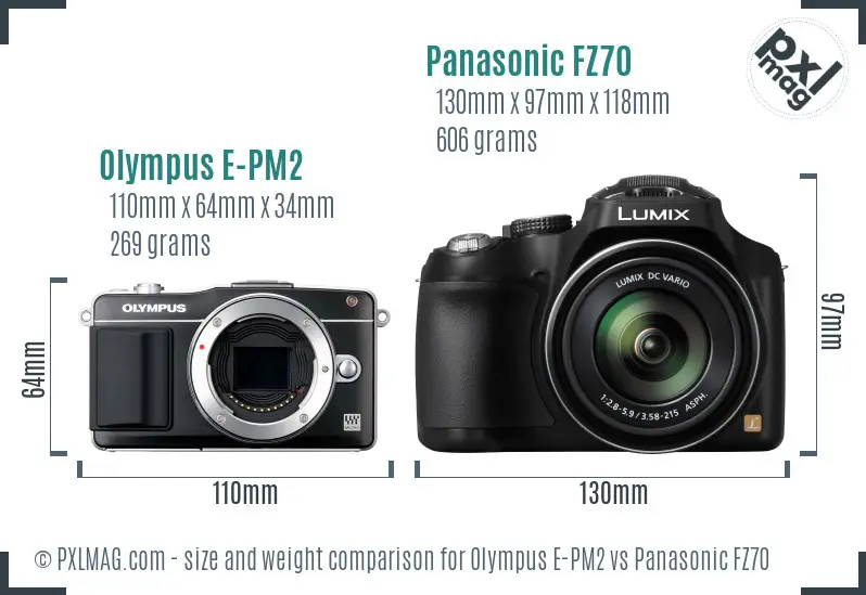 Olympus E-PM2 vs Panasonic FZ70 size comparison