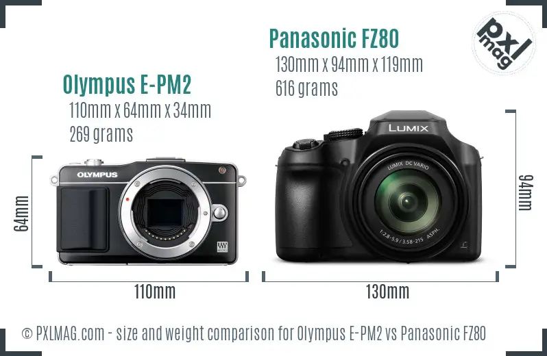 Olympus E-PM2 vs Panasonic FZ80 size comparison