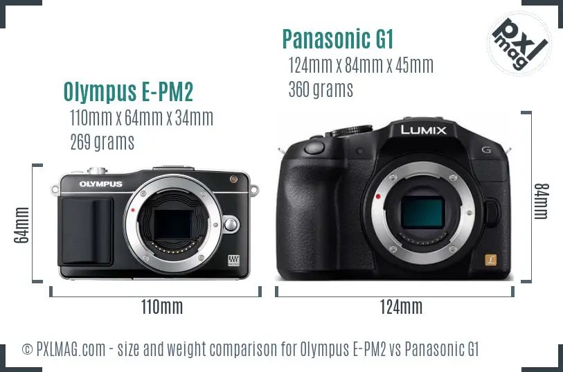 Olympus E-PM2 vs Panasonic G1 size comparison
