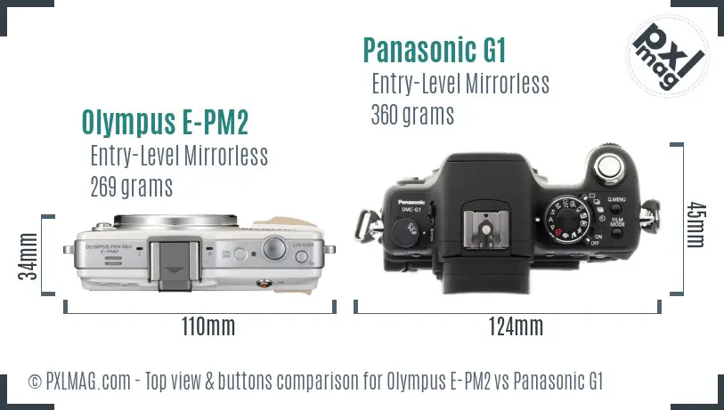 Olympus E-PM2 vs Panasonic G1 top view buttons comparison