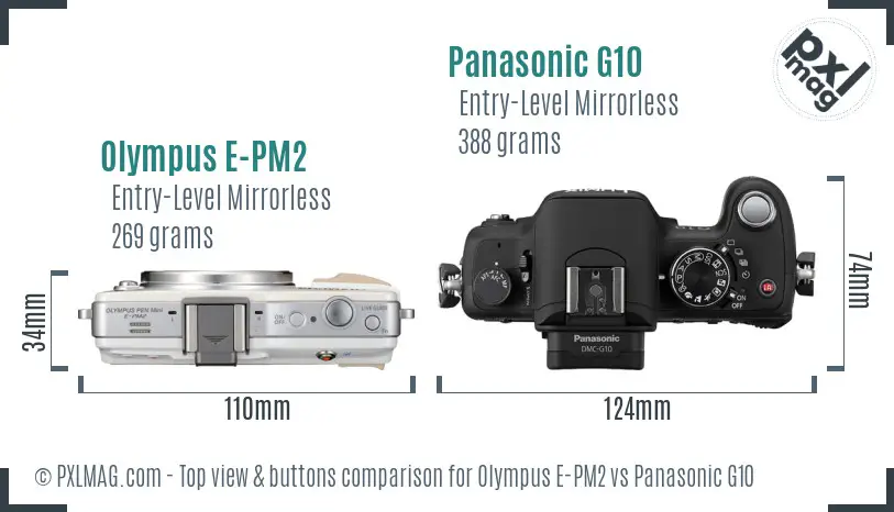 Olympus E-PM2 vs Panasonic G10 top view buttons comparison