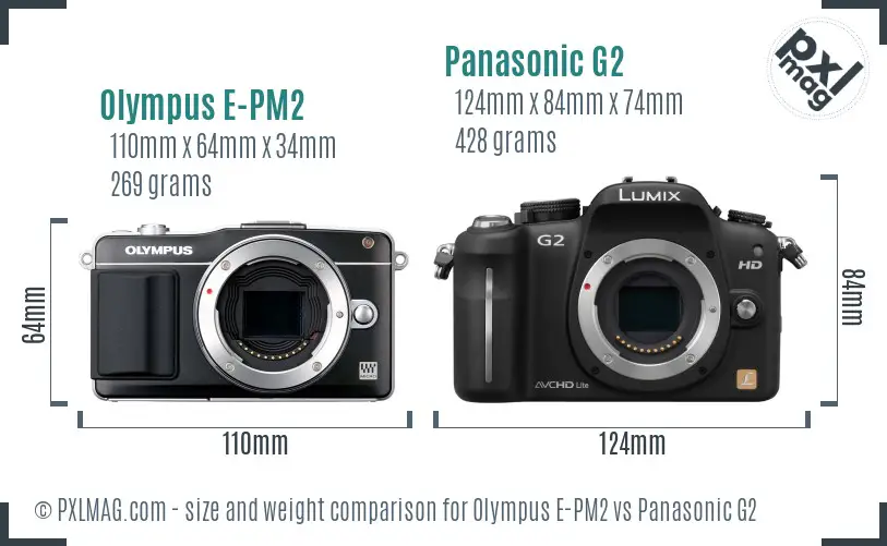Olympus E-PM2 vs Panasonic G2 size comparison