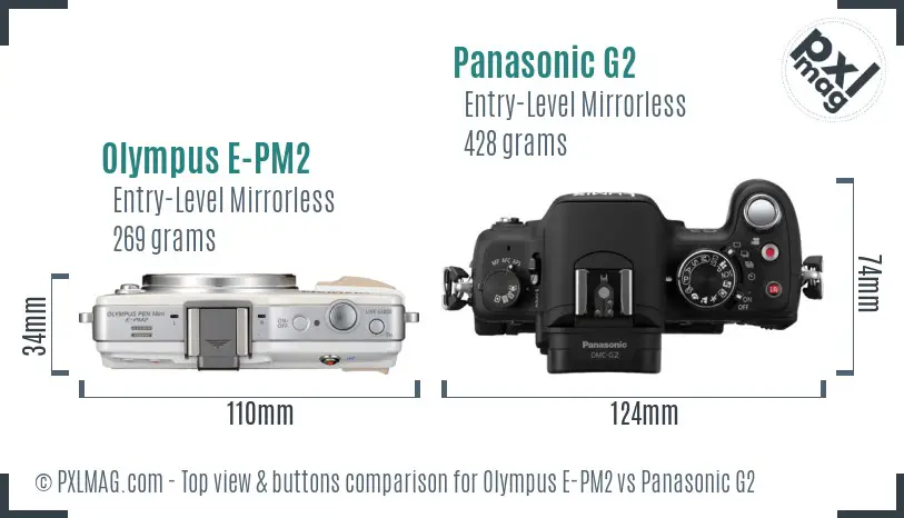 Olympus E-PM2 vs Panasonic G2 top view buttons comparison