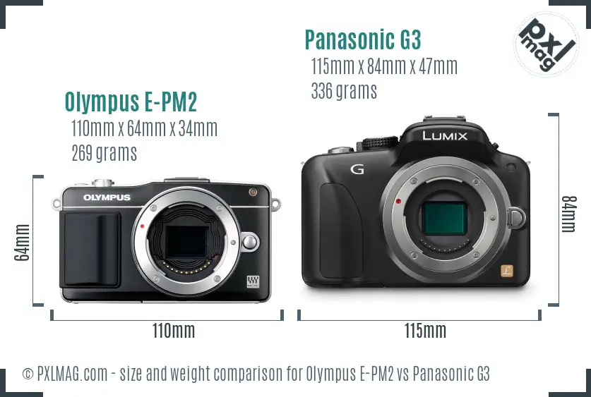 Olympus E-PM2 vs Panasonic G3 size comparison