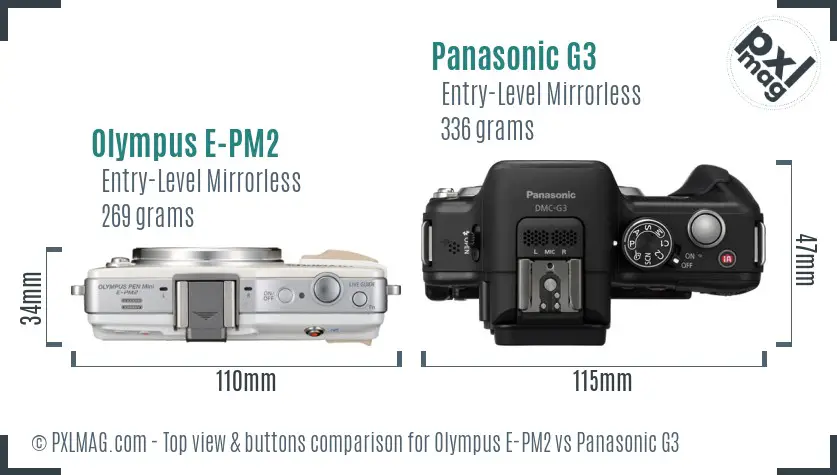 Olympus E-PM2 vs Panasonic G3 top view buttons comparison