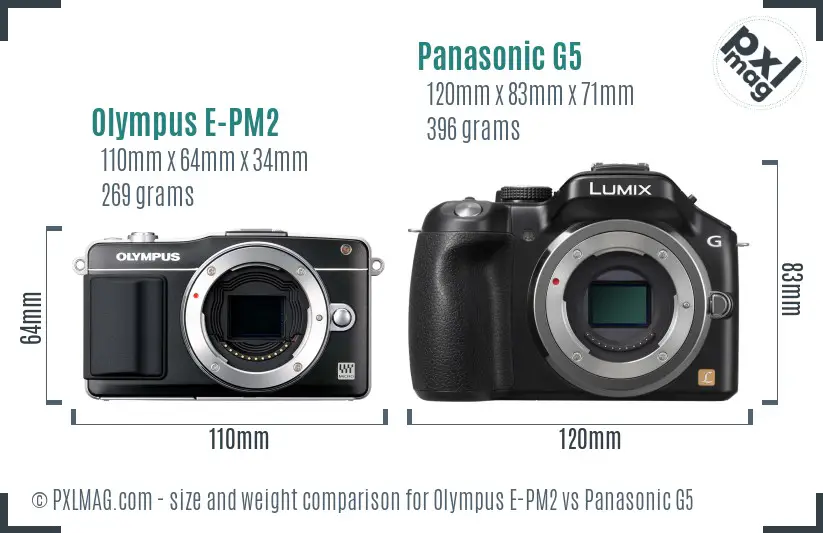 Olympus E-PM2 vs Panasonic G5 size comparison