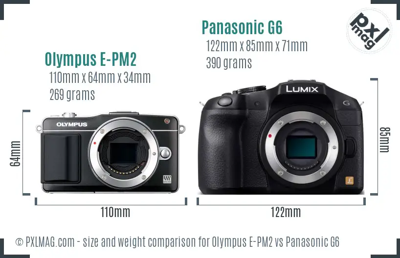 Olympus E-PM2 vs Panasonic G6 size comparison