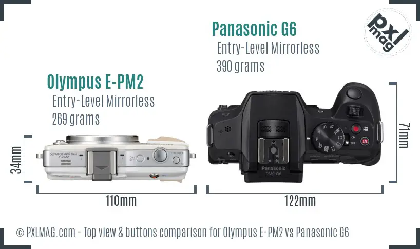 Olympus E-PM2 vs Panasonic G6 top view buttons comparison