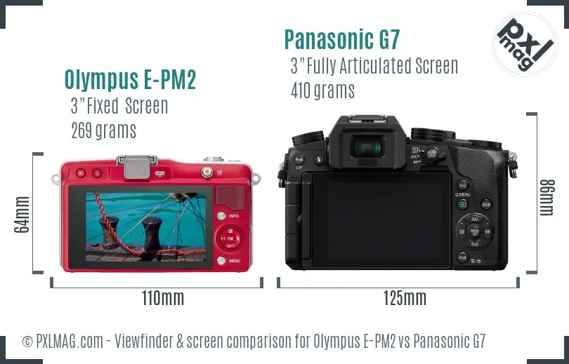 Olympus E-PM2 vs Panasonic G7 Screen and Viewfinder comparison