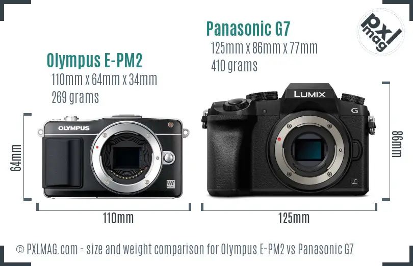 Olympus E-PM2 vs Panasonic G7 size comparison