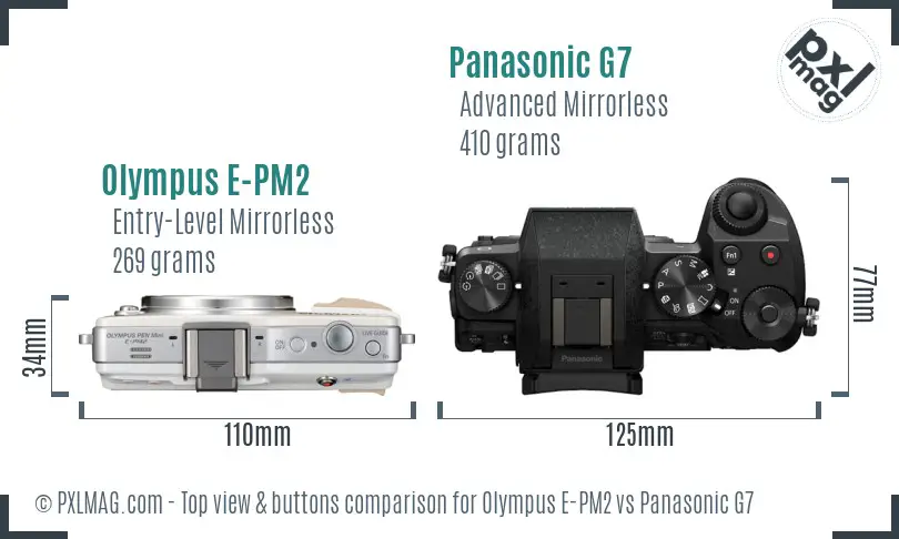 Olympus E-PM2 vs Panasonic G7 top view buttons comparison