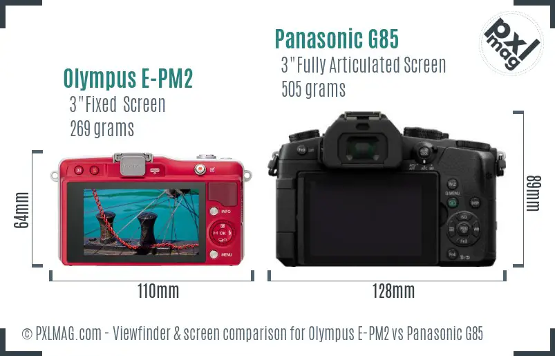 Olympus E-PM2 vs Panasonic G85 Screen and Viewfinder comparison