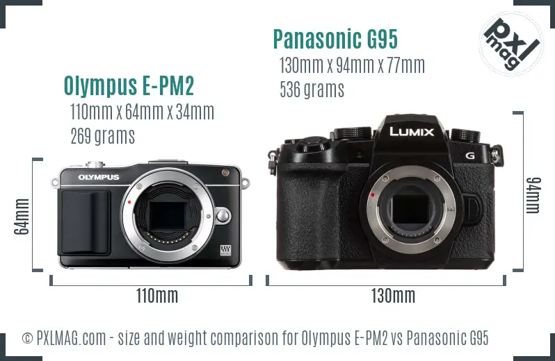 Olympus E-PM2 vs Panasonic G95 size comparison