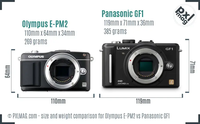 Olympus E-PM2 vs Panasonic GF1 size comparison